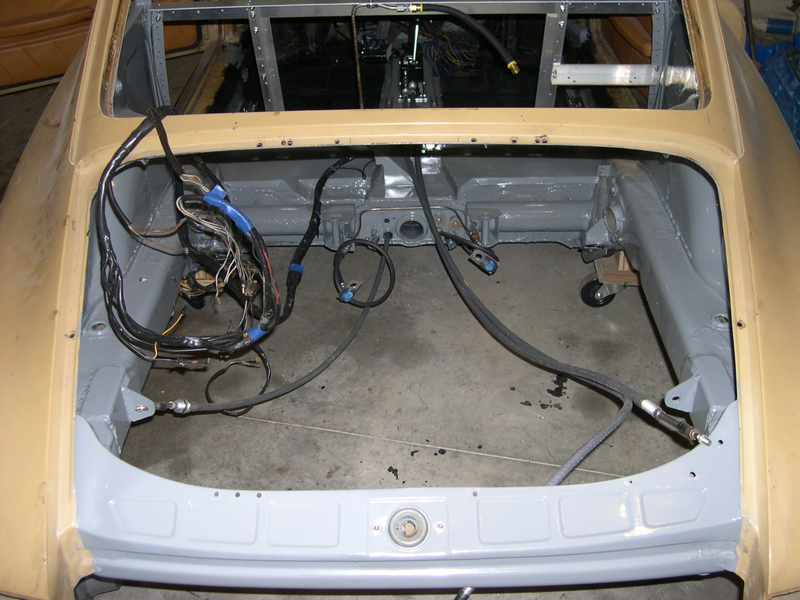 The engine bay, prepped for the new engine.